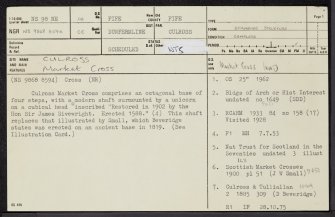 Culross, The Cross, Market Cross, NS98NE 14, Ordnance Survey index card, page number 1, Recto