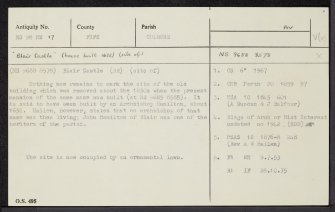 Blair Castle, NS98NE 17, Ordnance Survey index card, Recto