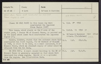 Bo'Ness, Kinneil, James Watt's Cottage, NS98SE 5, Ordnance Survey index card, Recto
