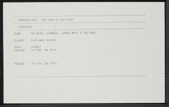 Bo'Ness, Kinneil, James Watt's Cottage, NS98SE 5, Ordnance Survey index card, Recto