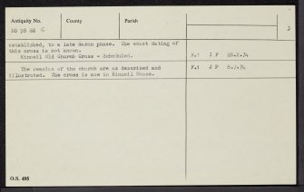 Bo'Ness, Kinneil, Old Kinneil Kirk, NS98SE 6, Ordnance Survey index card, page number 3, Recto