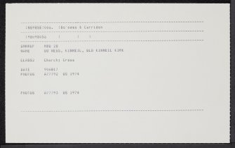 Bo'Ness, Kinneil, Old Kinneil Kirk, NS98SE 6, Ordnance Survey index card, Recto