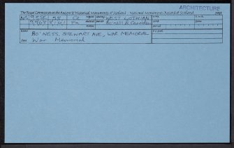Bo'Ness, Stewart Avenue, War Memorial, NS98SE 58, Ordnance Survey index card, Recto