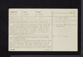 Mellingshaw Tower, NT00NW 1, Ordnance Survey index card, page number 1, Recto