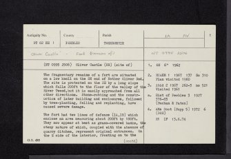 Oliver Castle, NT02NE 1, Ordnance Survey index card, page number 1, Recto