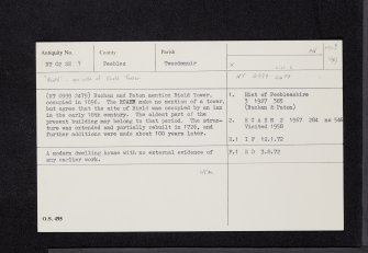 Tweedsmuir, Bield, NT02SE 9, Ordnance Survey index card, Recto