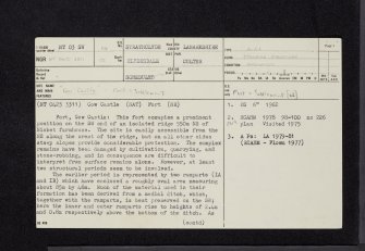 Cow Castle, NT03SW 14, Ordnance Survey index card, page number 1, Recto