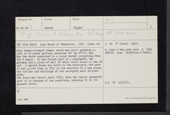 High House Of Edmonston, NT04SE 6, Ordnance Survey index card, page number 1, Recto