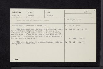 Black Law, Covenanters' Grave, NT05SE 1, Ordnance Survey index card, Recto