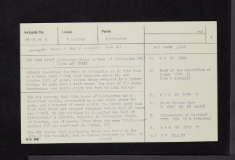 Peel Of Livingston, NT06NW 3, Ordnance Survey index card, page number 1, Recto