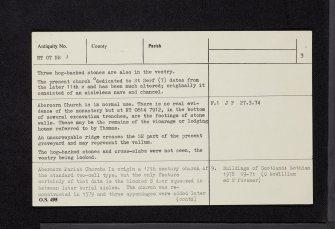 Abercorn Church And Anglian Monastery, NT07NE 1, Ordnance Survey index card, page number 3, Recto