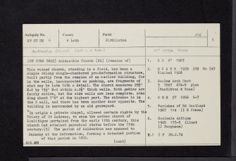 Kirkliston, Old Auldcathie Kirk, NT07NE 6, Ordnance Survey index card, page number 1, Recto