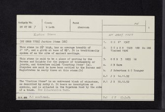 Hopetoun Wood, Justice Stone, NT07NE 7, Ordnance Survey index card, page number 1, Recto