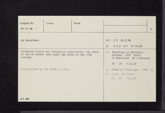 Duntarvie Castle, NT07NE 9, Ordnance Survey index card, page number 2, Recto
