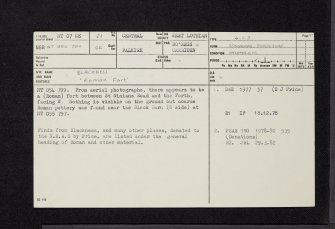 Blackness, NT07NE 21, Ordnance Survey index card, page number 1, Recto