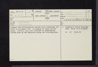 Linlithgow, NT07NW 45, Ordnance Survey index card, page number 1, Recto