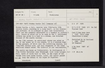 Niddry Castle, NT07SE 1, Ordnance Survey index card, page number 1, Recto
