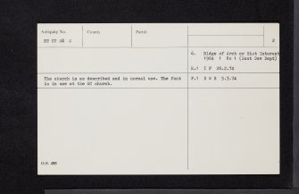 Uphall Church And Burial-Ground, NT07SE 4, Ordnance Survey index card, page number 2, Verso