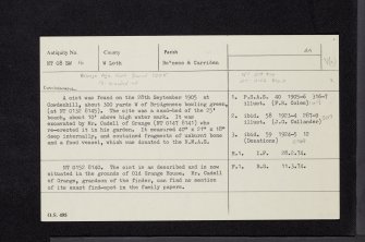 Cowdenhill, NT08SW 16, Ordnance Survey index card, Recto