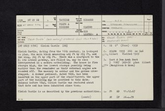 Cleish Castle, NT09NE 6, Ordnance Survey index card, page number 1, Recto
