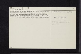 Cleish Castle, NT09NE 6, Ordnance Survey index card, page number 2, Verso