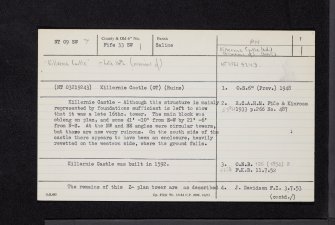 Killernie Castle, NT09SW 7, Ordnance Survey index card, page number 1, Recto