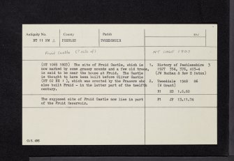 Fruid Castle, NT11NW 2, Ordnance Survey index card, Recto