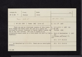 Easter Dawyck, NT13NE 8, Ordnance Survey index card, Recto