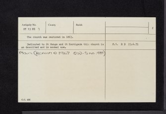 Stobo Parish Church, NT13NE 9, Ordnance Survey index card, page number 2, Verso