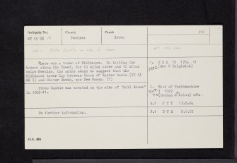 Stobo Castle, NT13NE 19, Ordnance Survey index card, Recto