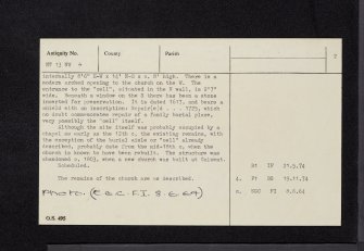 Broughton, Old Parish Church And St Llolan's Cell, NT13NW 4, Ordnance Survey index card, page number 2, Verso