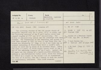 Broughton, Old Parish Church And St Llolan's Cell, NT13NW 4, Ordnance Survey index card, page number 1, Recto