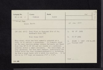 St Gordian's Cross, NT13SE 2, Ordnance Survey index card, page number 1, Recto