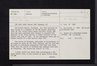 Glenholm, Old Parish Church, NT13SW 5, Ordnance Survey index card, page number 1, Recto