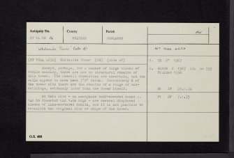 Whiteside Tower, NT14NE 16, Ordnance Survey index card, Recto
