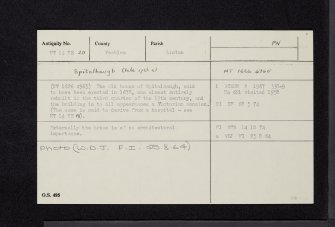 Spitalhaugh House, NT14NE 20, Ordnance Survey index card, Recto