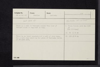 'The Head Of Peblis', Newlands, NT14NE 27, Ordnance Survey index card, Recto