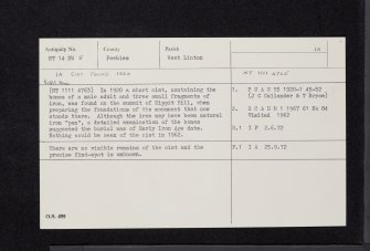 Kippit Hill, NT14NW 5, Ordnance Survey index card, Recto