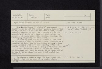 Lyne Parish Church, NT14SE 10, Ordnance Survey index card, Recto