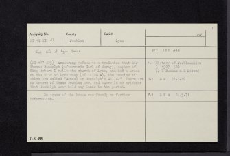 Lyne House, NT14SE 23, Ordnance Survey index card, Recto