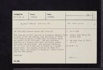 Kirkurd Old Church, NT14SW 6, Ordnance Survey index card, page number 1, Recto