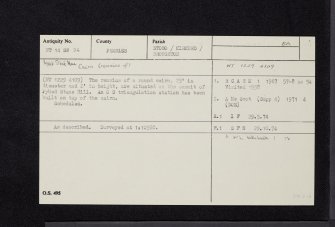 Pyked Stane Hill, NT14SW 36, Ordnance Survey index card, Recto