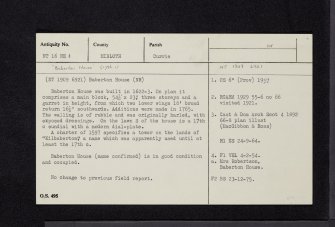 Baberton House, NT16NE 1, Ordnance Survey index card, Recto
