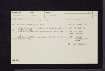 Currie Bridge, NT16NE 17, Ordnance Survey index card, Recto