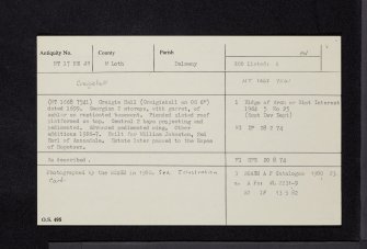 Edinburgh, Craigiehall House, NT17NE 29, Ordnance Survey index card, Recto