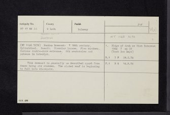 Dundas Castle, Dovecot, NT17NW 22, Ordnance Survey index card, Recto