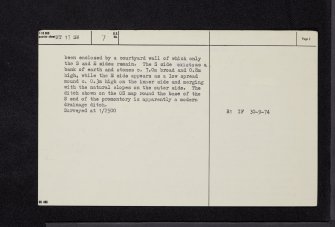 Hallyards Castle, NT17SW 7, Ordnance Survey index card, page number 2, Verso