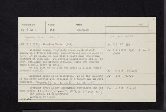 Aberdour House, NT18NE 7, Ordnance Survey index card, Recto