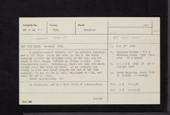 Aberdour Castle, Dovecot, NT18NE 8.1, Ordnance Survey index card, Recto