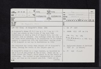 Dunfermline, Pitreavie, Saint Margaret's Stone, NT18NW 7, Ordnance Survey index card, page number 1, Recto